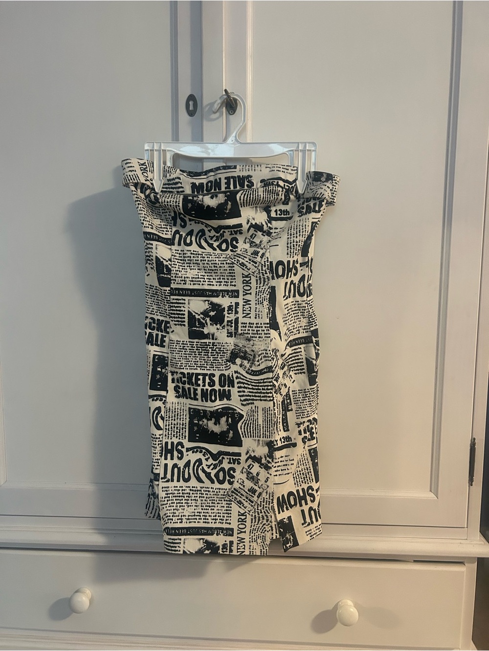 Garage Black and White Newspaper Print Strapless Dress